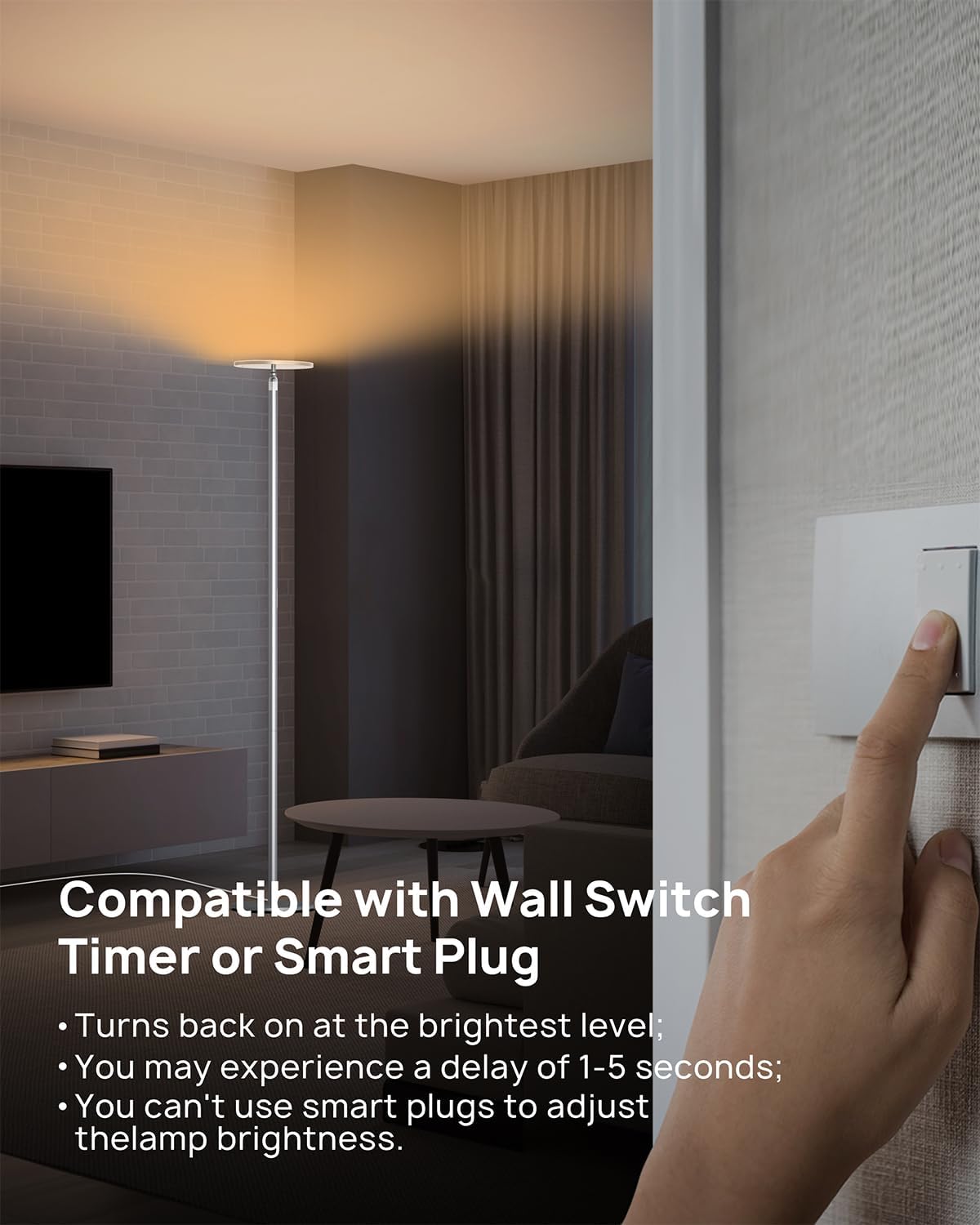 TROND LED Torchiere Floor Lamp, Dimmable 30W, 3000K Warm White, 71 inch Tall, 30-Minute Timer, Silver