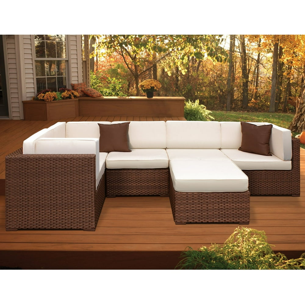 Bellagio 6-Piece Wicker Patio Sectional Set w/Off-White Cushions