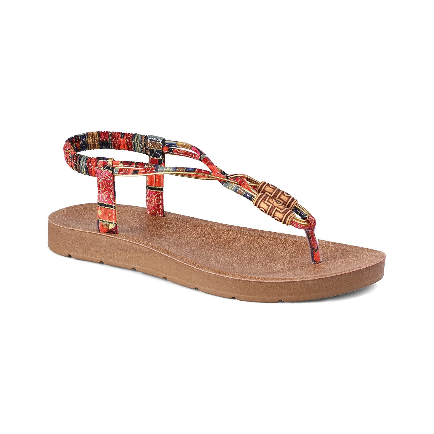 Mysoft Women Strappy Flat Sandals Boho Lace up Beach Sandals Orange