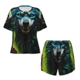 thumbnail image 2 of Yiaed Fluorescent Wolf Print Short Sleeve Pajama Sets for Women Casual Crew Neck 2 Piece Lounge Sets Women's Short-Sleeved Pajama-X-Large, 2 of 5