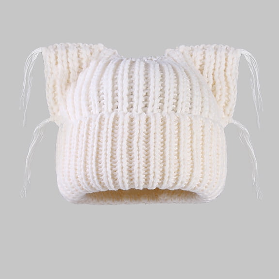 Cute Cat Ear Beanies for Women Y2K Slouchy Crochet Beanie Hat Soft Warm Knitted Winter Hats Tassel Chunky Knit Skull Cap
