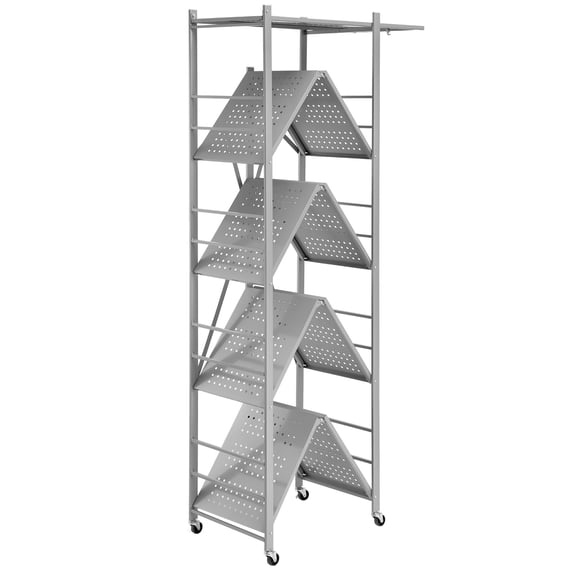 5-Tier Folding Storage Shelf on Wheels No Assembly Grey Organizer