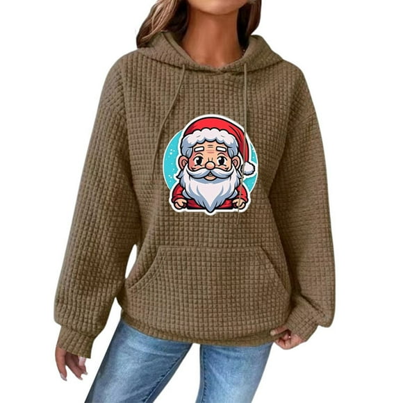 WEAIXIMIUNG Chandail Camouflage pour Femmes à Imprimé de Feuille d'Érable, Chandail à Capuchon Imprimé du Père Noël pour Dames avec Poche Intérieure, Chandail à Capuchon Décontracté