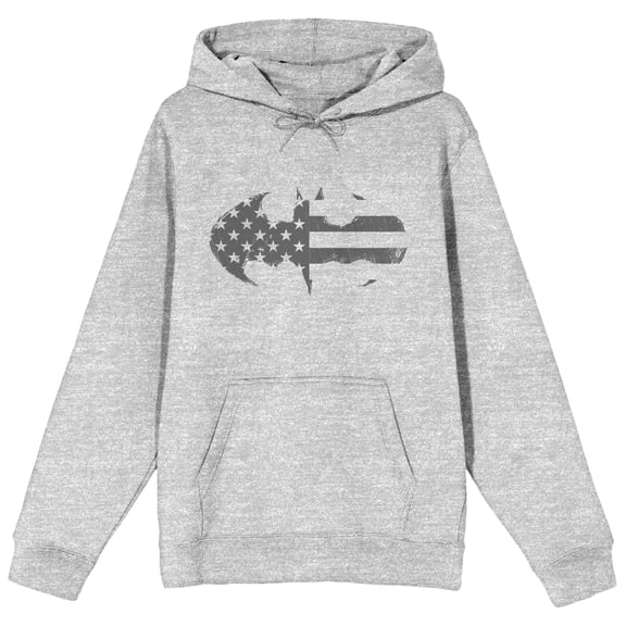 DC Comic Book Batman American Flag Logo Men's Heather Grey Hoodie-M