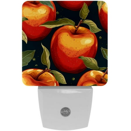 

Plug-in Night Lights Set Of 2 Red Fruits with Leaves Automatic Dusk-To-Dawn Sensor LED Nightlights Home Decorative Lamp For Kids Teens Girls Boys Adults