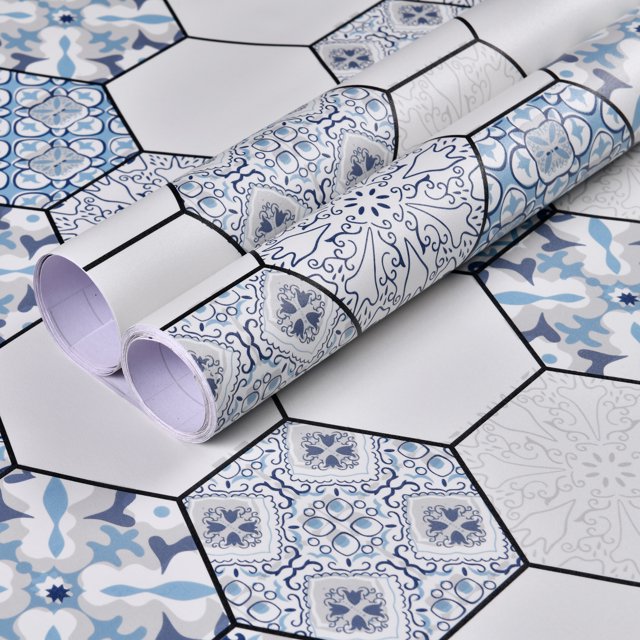 1pc Peel And Stick Wallpaper Tile, Moroccan Tile Cover Up Stickers PVC Contact Paper For Floors Waterproof Wear-resistant Wall Tiles For Bathroom Walls Kitchen Back Splash Vinyl Flooring Roll Floor