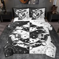 jejeloiu Moth 7 Pieces Bedding Comforter Set,Gothic Theme Full Bedding Set,White Black Fitted Sheet Flat Sheet For Boys Kids,Ultra Soft Home Decor Reversible