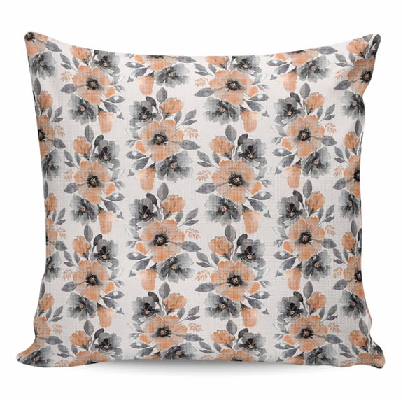 Throw Pillow Covers 18x18 Inch, Orange Floral Decorative Pillow Cases for Couch Sofa Bed, Abstract Watercolor Flower Leaf Plant Cotton Linen Square Home Decor Pillowcases with Hidden Zipper