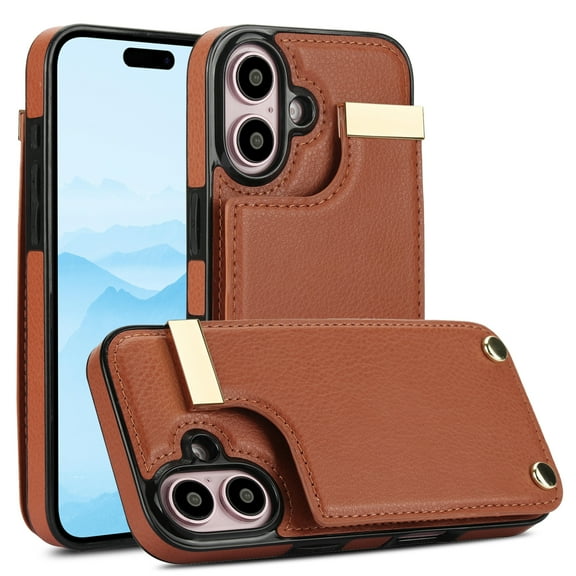 Mantto for iPhone 16 Plus Back Wallet Case with Card Holder, Magnetic Clasp 3 Card Slots RFID Blocking Premium PU Leather Shockproof Anti-Scratch Wallet Phone Case for iPhone 16 Plus, Brown