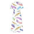 thumbnail image 6 of Penkiiy Women's Summer Casual Short Sleeve Crewneck Dress Casual Flowy Tiered Maxi Beach Dress With Pockets Feather Print Dress S White, 6 of 6