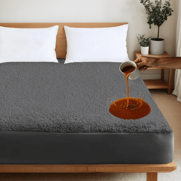 Amorosa Cubre Colchón Impermeable de Rizo Ultra Suave y Transpirable,Hipoalergénico(Gris Matrimonial-135*190*40cm)