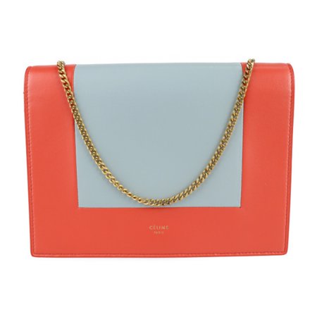 Pre-Owned CELINE Celine Frame Evening Chain Wallet Clutch Bag 107773 Leather POPPY Red CLOUD Gray 2WAY Shoulder Diagonal (Good)