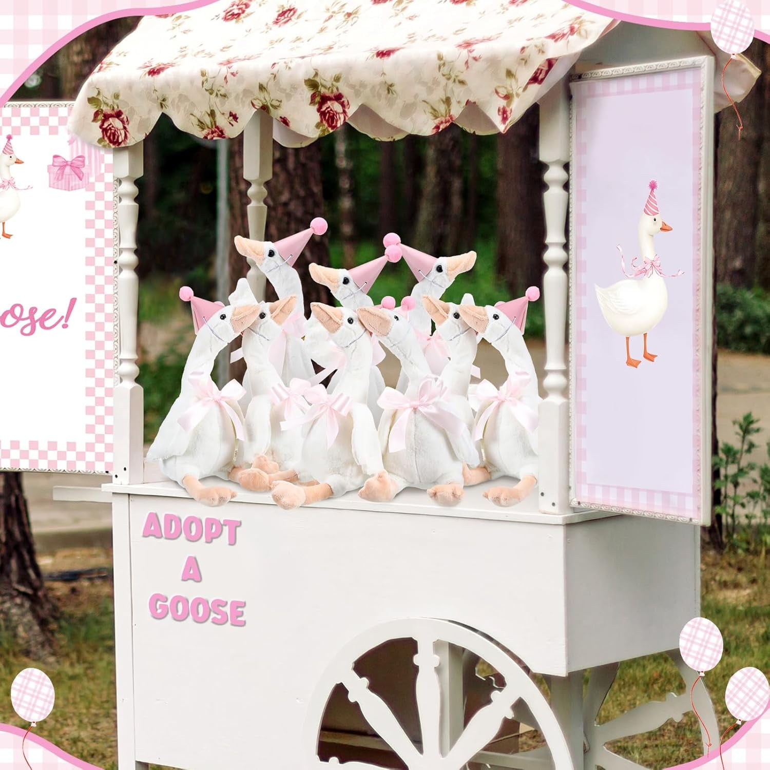 8 Sets One Silly Goose 1st Birthday Decoration 15.7 Inch Soft Silly Goose Stuffed Animal Hat with Wood Table Decor for Birthday Party Baby Shower Decoration