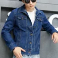 thumbnail image 4 of Chaqueta vaquera con botones para hombre, informal, ajustada, de color azul, para otoño, corta, estética, precio bajo, estilo japonés, lavado, G, 4 of 5