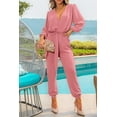 thumbnail image 6 of PRETTYGARDEN Women's Fall Jumpsuits Dressy Casual Pants Romper Spring Long Sleeve V Neck Belt Pockets One Piece Outfits, 6 of 8