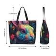 thumbnail image 5 of Honeii Colorful Patterned Rabbit Print Tote Bag for Women, Foldable Tote Bag Large Shoulder Bag Top Handle Handbag for Travel, Work, 5 of 8