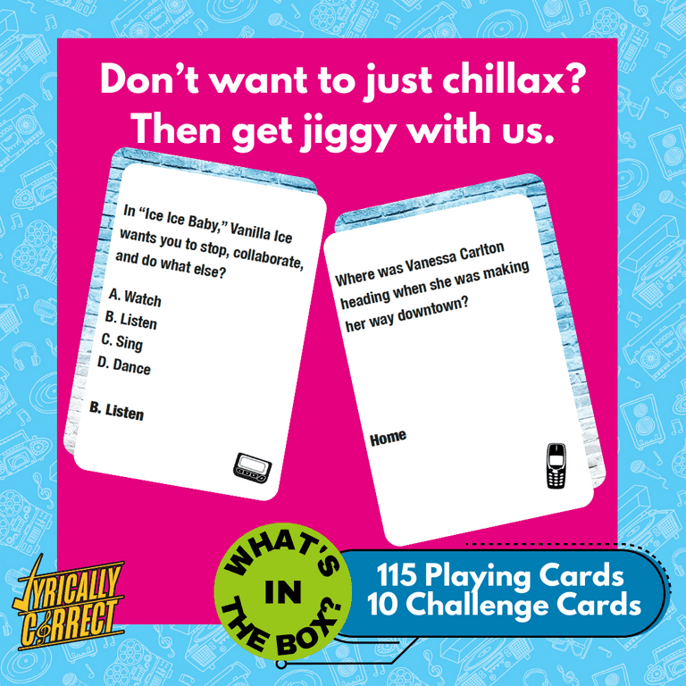 Lyrically Correct Pop Music Trivia Card Game for Friends