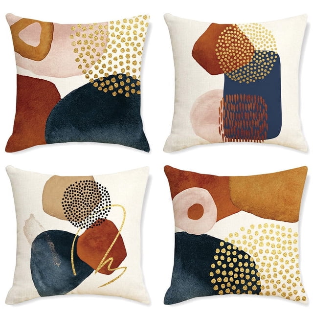 Funda de cojín de 45 x 45, juego de 4 fundas de cojín para sofá, almohadas decorativas, juego de cojines de lino con estampado geométrico para sofá, sala de estar, dormitorio t