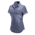 thumbnail image 3 of Made by Olivia Women's Button-Down Cap Sleeve Denim Chambray Shirt, 3 of 4