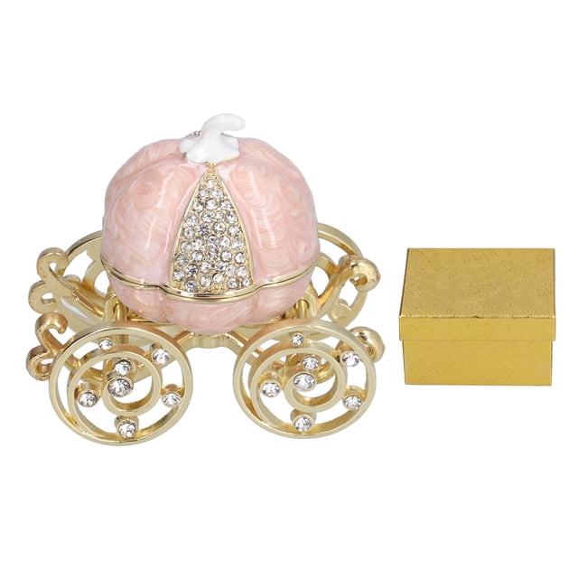 ESTINK Jewelry Organizer White Golden Pumpkin Carriage Shape Rhinestone Storage Box for Jewelry Collection Table Decoration,Jewelry Storage Box,Jewelry Holder
