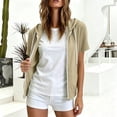 thumbnail image 6 of AKOEE Summer Jackets for Women Lightweight Zip Up Drawstring Hoodie Short Sleeve Sports Casual Sweatshirts (XL, Khaki 01), 6 of 7