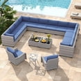 thumbnail image 3 of 14-Seat Modern Patio Furniture Set with Swivel Rocking Chairs, Thick 4″ Cushions, Dual-Strand Wicker Rattan, Rust-Resistant Steel Frame – Outdoor Conversation & Modular Sectional,Navy, 3 of 9