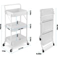 thumbnail image 5 of Foldable 3 Tier Metal Utility Rolling Cart, Folding Mobile Multi-Function Storage Trolley Organizer Cart for Home Library Office(White), 5 of 9