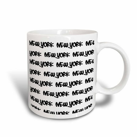 3dRose New York text design - black words on white - NY city souvenir NYC cool urban graffiti font pattern, Ceramic Mug,