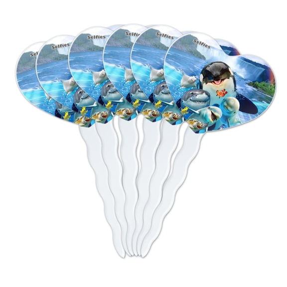 Niagara Falls New York Canada Selfie Orca Shark Dolphin Heart Love Cupcake Picks Toppers Decoration Set of 6