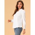 thumbnail image 4 of Blusa Con Cuello En V Y Volantes Para Mujer, Manga Larga, Puños Ahumados, Top blanco S, 4 of 6