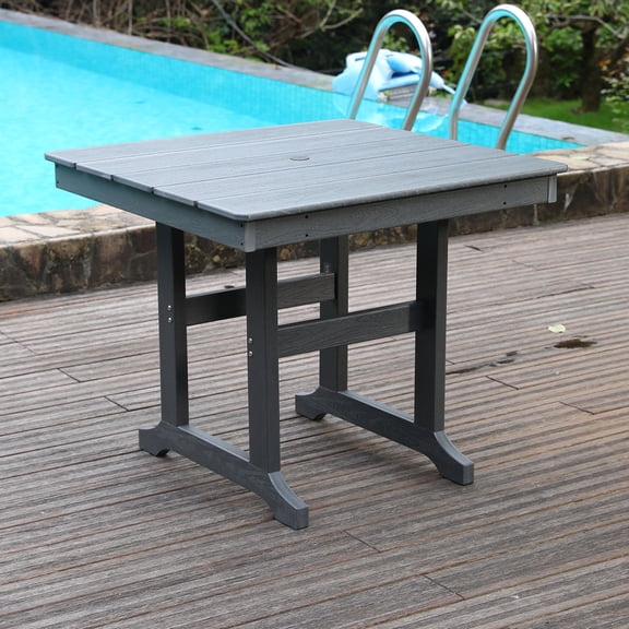 CQSXDA Patio Dining Table with Umbrella Hole, Weather Resistant, Rectangular Outdoor Furniture for Lawn and Yard