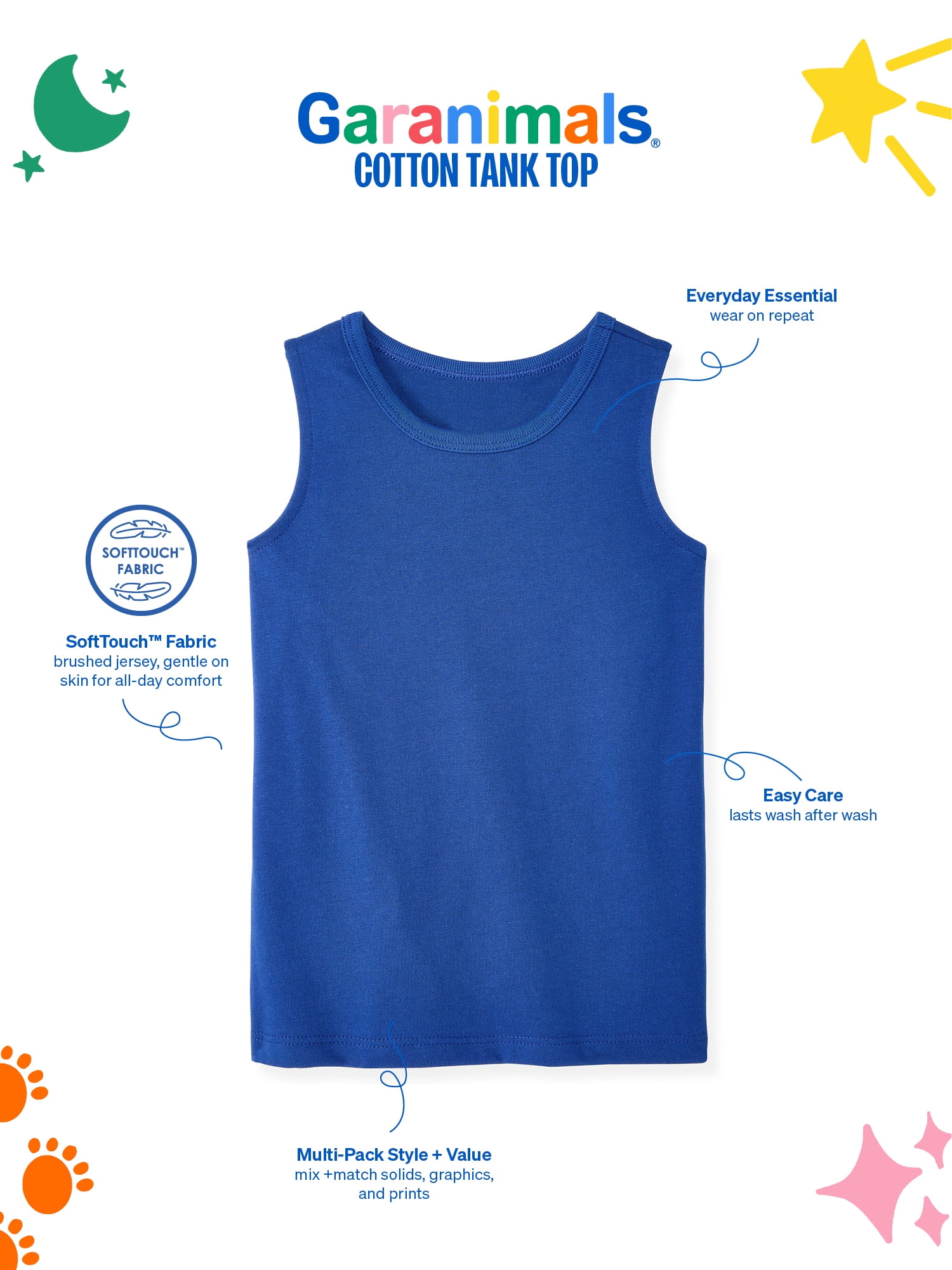 Garanimals Newborn, Baby & Toddler Boy Cotton Solid Tank Tops, 4-Pack, Sizes 0-6T
