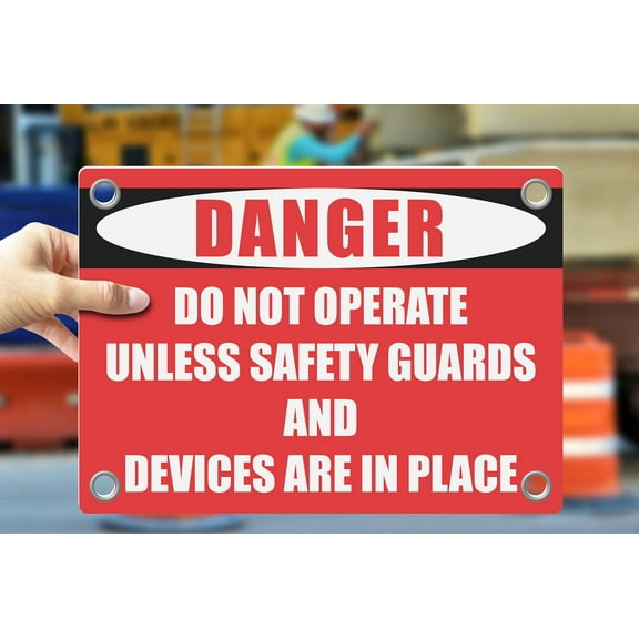DO NOT OPERATE UNLESS SAFETY GUARDS OR DEVICES ARE IN PLACE | Warning Notice Caution Danger 3mm PVC Sign