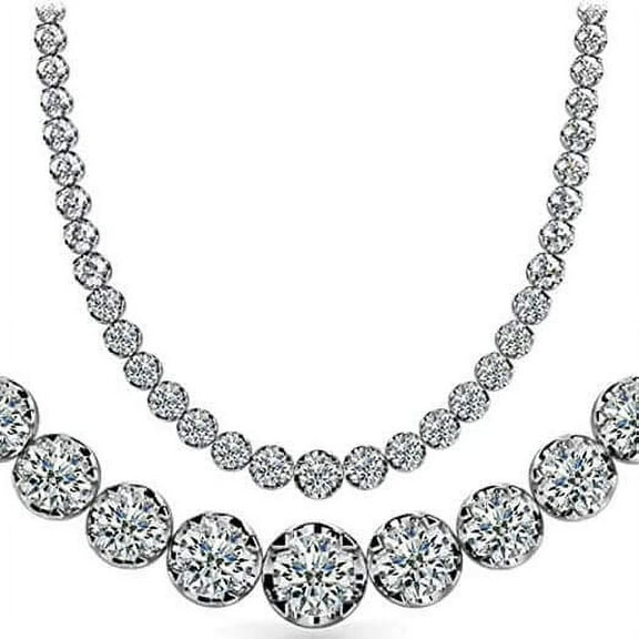 14K White Gold 5 ctw Round Lab Grown Diamond Graduated Riviera Fashion Tennis Necklace 3prong (5.00 CTW - G-H / SI-VS)