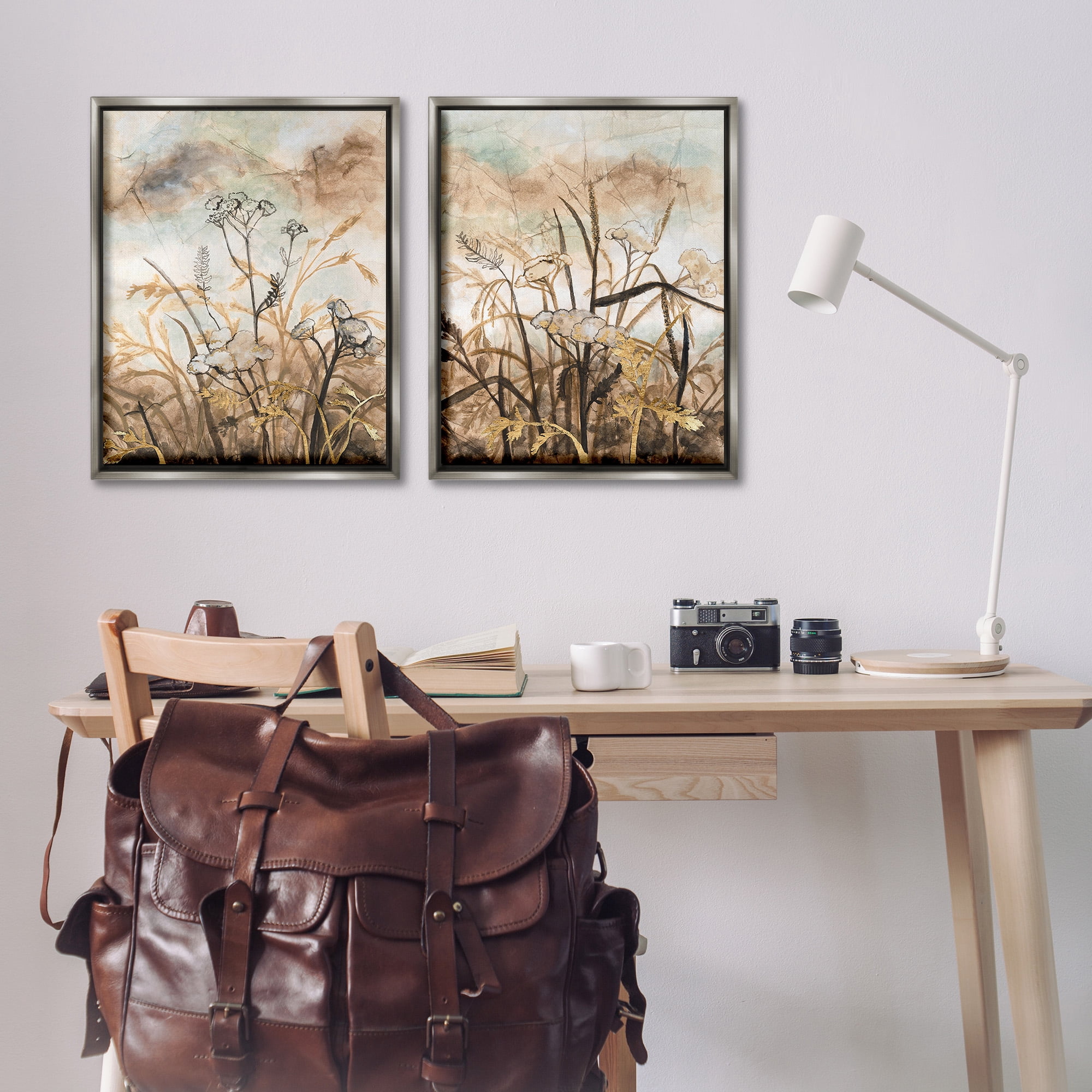 Stupell Industries Abstract Nature Outlines Landscape Painting Gray Floater Framed Canvas Art Print Wall Art, 25 x 31, Set of 2