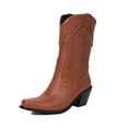 thumbnail image 4 of Mostsola Classic Cowboy Boots for Women Retro Square Toe Heel Ankle Booties Fall Boots, 4 of 9