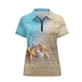thumbnail image 6 of Whosucclay Starfish and Seashell Pattern Skin Friendly Tennis Shirts, Polyester Polo Shirts Stretch Classic Half Zipper Design Golf Shirt for Bowling Fishing Hiking Size Small, 6 of 10