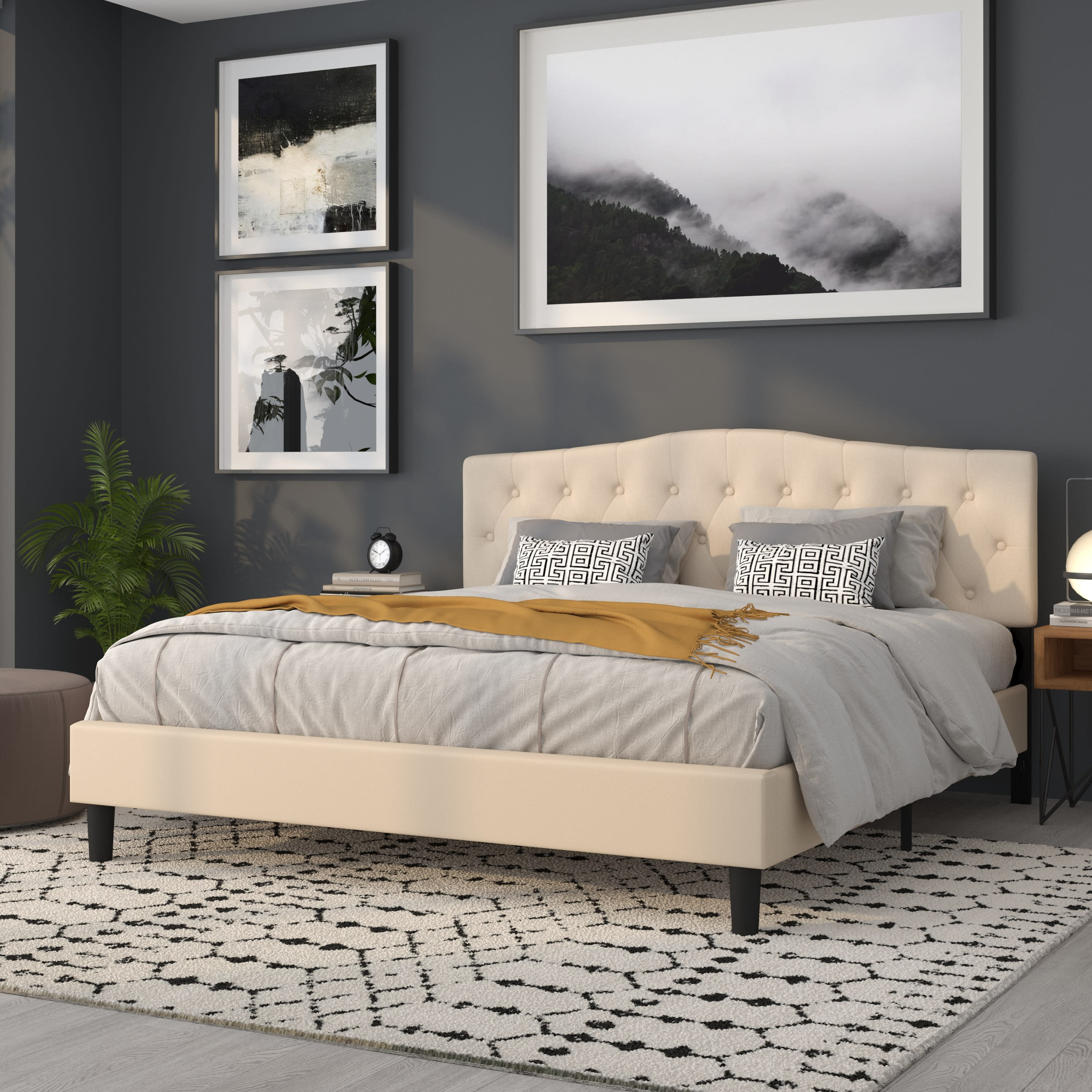 Flash Furniture Cambridge Tufted Upholstered King Size Headboard in Beige Fabric