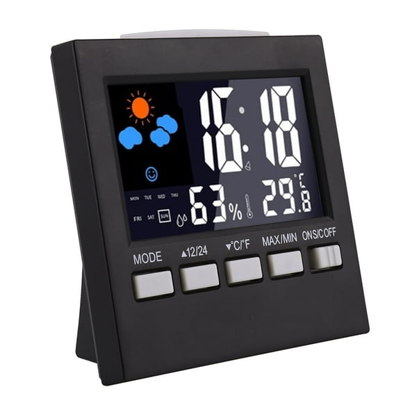 Pcapzz Horloge avec Thermomètre Numérique Calendrier Numérique Réveil Batterie Fonctionne Horloges de Bureau avec Humidité Grand Écran LCD pour Bureau à Domicile Noir