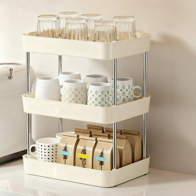 Three Tier Cup Rack under $5! CQCYD Three Tier Cup Rack, Multi-layer Cup Organizer, Coffee Mug Display Stand, Kitchen Storage Solution, Bathroom Cup Holder