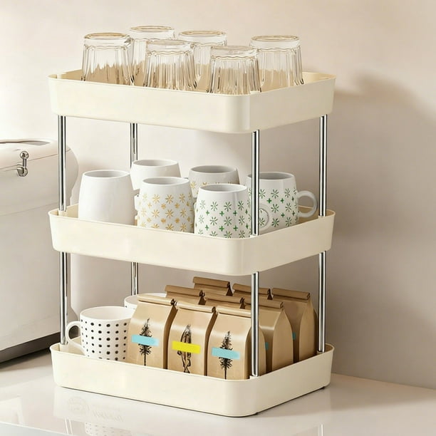mfyjkho Organizador De Vasos De Plástico De 3 Niveles Con Bandeja De Drenaje Para Encimera De Cocina Y Mesa De Comedor, Paquete De 1