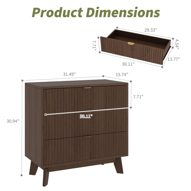Kojooin Commode Cannelée pour Chambre, Armoire de Rangement Moderne à 3 Tiroirs en Bois avec Poignées en Métal