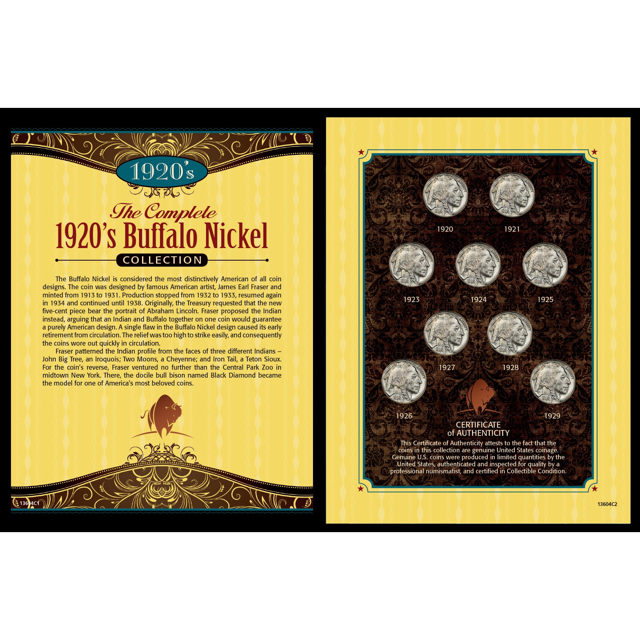 American Buffalo Buffalo Nickel Collector Frame With Coins