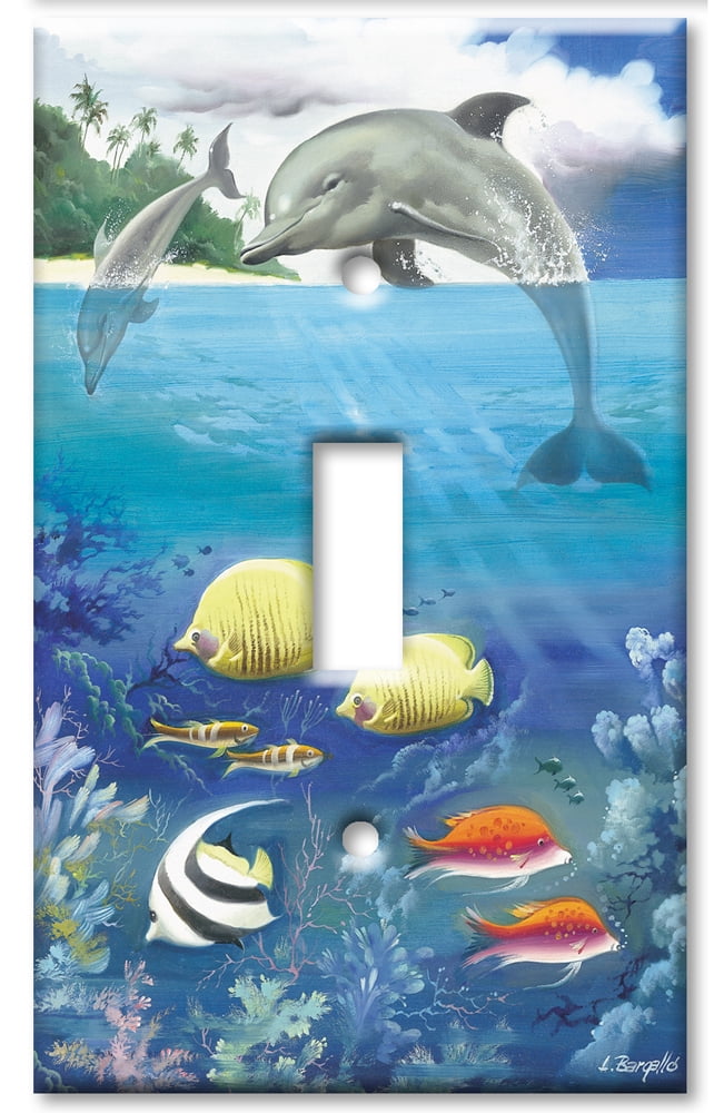 Single Outlet Wall Plate/Panel Plate/Cover Light Panel Cover Dolphin Light Blue Yellow Fish 1-Gang Device Receptacle Wallplate 