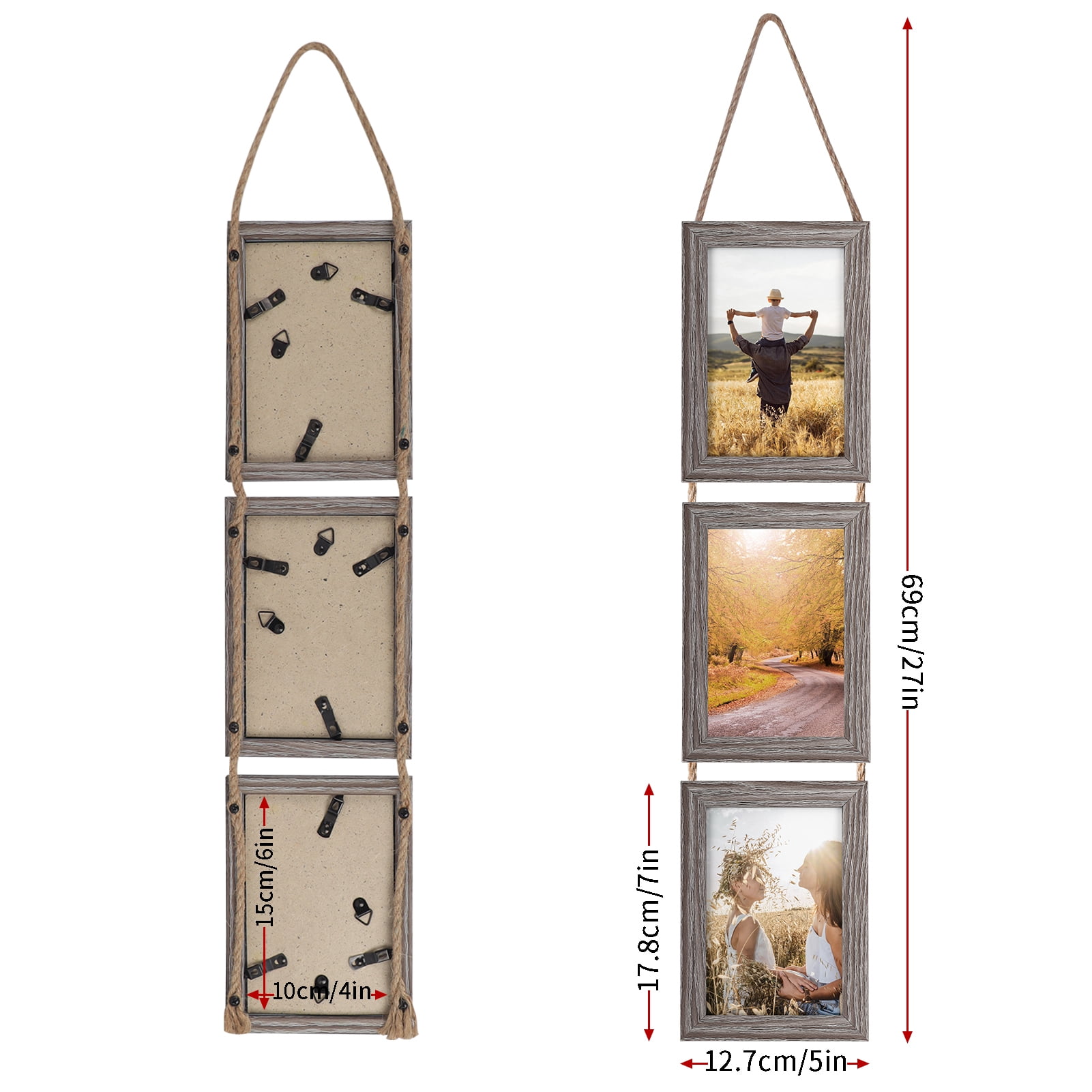 Giftgarden 4x6 Collage Hanging Triple Picture Frames Set, Rustic 6 Opening Vertical Frame for Wall Decor