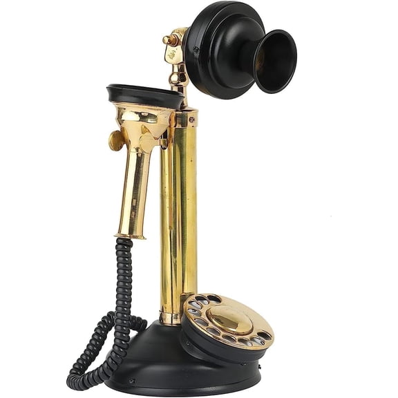 Decor Antique Vintage Brass Candlestick Phone Decorative Rotary Dial Telephone Replica for Home & Office Decor