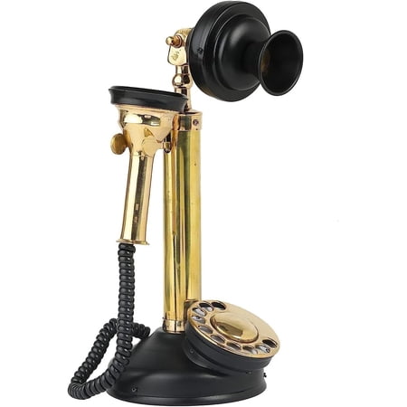 Decor Antique Vintage Brass Candlestick Phone – Decorative Rotary Dial Telephone Replica for Home & Office Decor