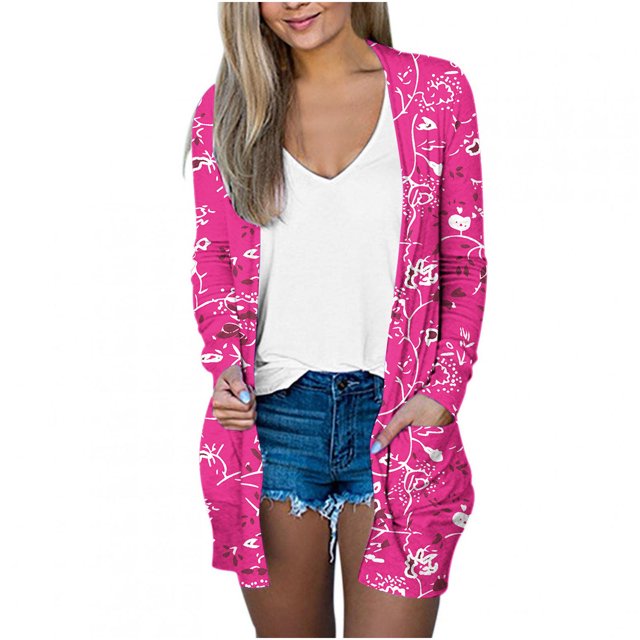 Pompotops Chemisier Décontracté à Manches Longues Imprimé pour Femmes avec Poche Cardigan Liquidation