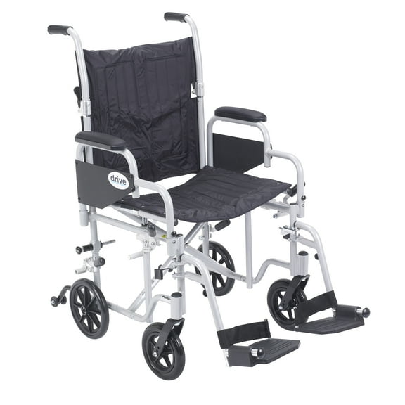Drive Medical Poly Fly Light Weight Transport Chair Wheelchair with Swing away Footrests, 20" Seat