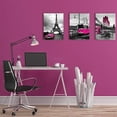 thumbnail image 4 of Hot Pink Paris Canvas Wall Art Prints Bathroom Bedroom Decor Eiffel Tower Cityscape Posters for Girls Room Decorations Lover Tele Booth Bus Car Street Painting Picture Artworks 12×16" 3 Pcs, 4 of 6
